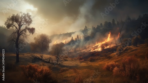 Forest fires, Wildfire. Generative AI  © Diatomic