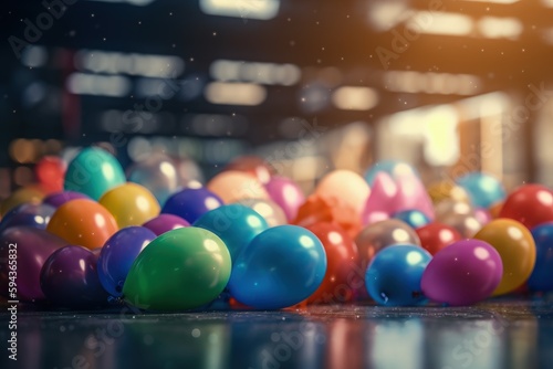 Colorful balloons illustration  bokeh background  celebration and party concept. Generative AI
