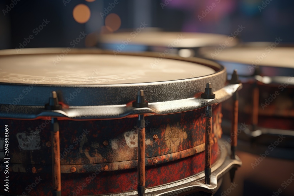 Drums illustration, music concept, bokeh background. Generative AI Drums illustration, music concept, bokeh background. Generative AI
