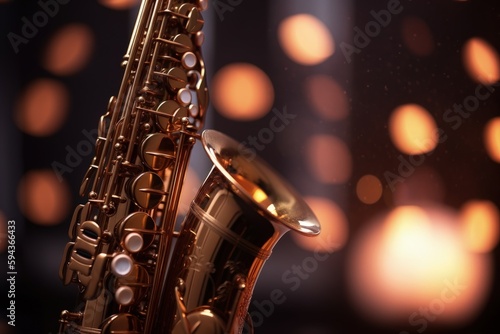 Saxophone illustration, music concept, bokeh background. Generative AI