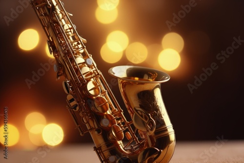 Saxophone illustration  music concept  bokeh background. Generative AI