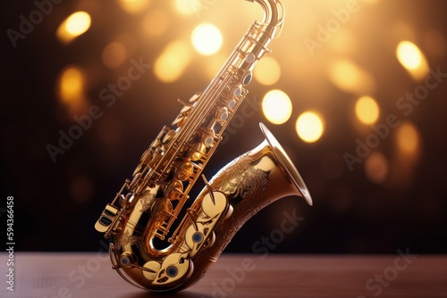 Saxophone illustration, music concept, bokeh background. Generative AI