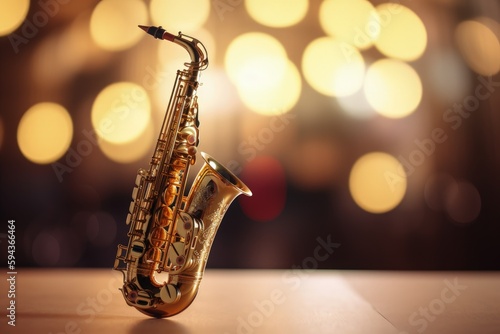 Saxophone illustration, music concept, bokeh background. Generative AI