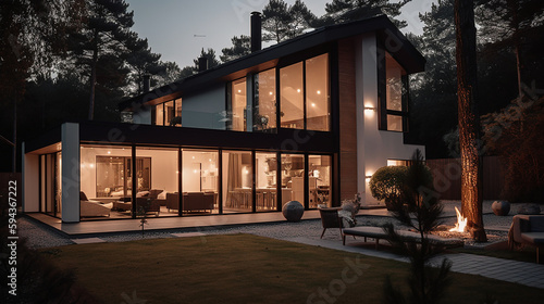 A luxury villa of a beautiful bright modern Scandinavian style, generative AI © TimosBlickfang