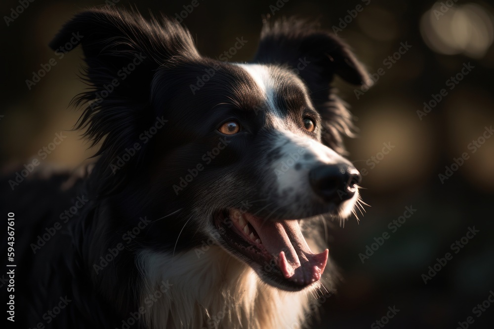 In this environmental portrait, a Border Collie is depicted with a beautiful park as the striking backdrop, with generative AI technology