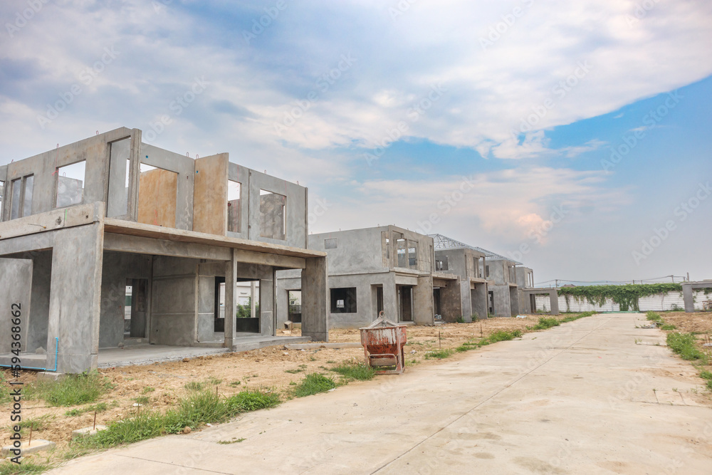 construction residential new house with prefabrication system in progress at building site construction residential new house with prefabrication system in progress at building site