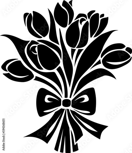 Bouquet of tulip flowers isolated on a white background. Black silhouette of tulip bouquet. Vector illustration