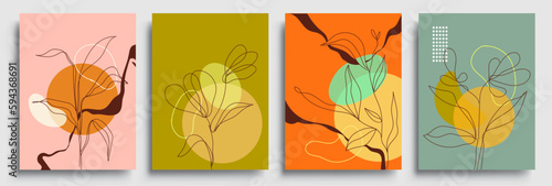 Set of posters with elements of plants, floral and abstract shapes, modern graphic design. Perfect for social media, poster, cover, invitation, brochure. Vector