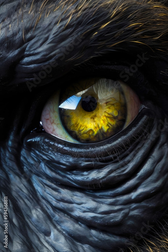 Close up of cat's eye with yellow and blue iris. Generative AI. © valentyn640