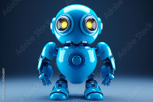 Blue robot with two yellow eyes and yellow light on its face. Generative AI. © valentyn640