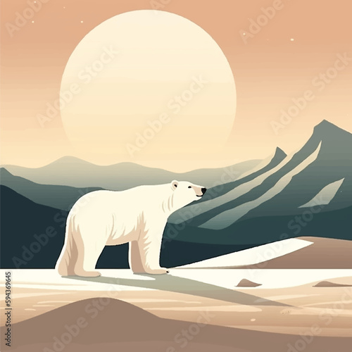 Unhappy polar bear portrait, it is in a desert.