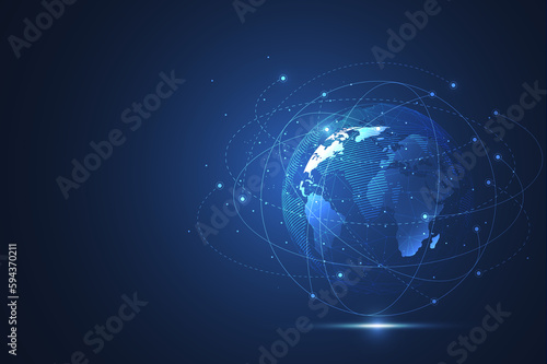 Global network connection concept. Digital transformation, cryptocurrency, blockchain, big data, internet of things.