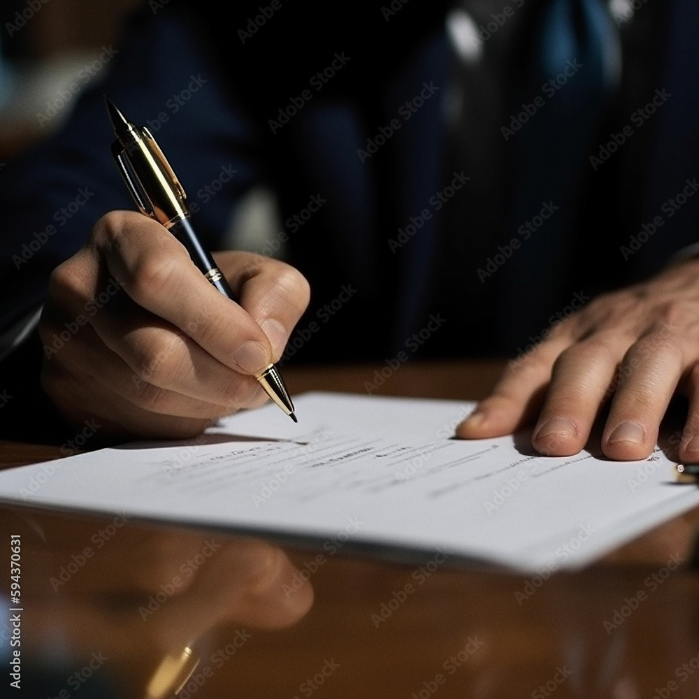 Close - up of a person using a pen to sign a document Close - up of a person using a pen to sign a document