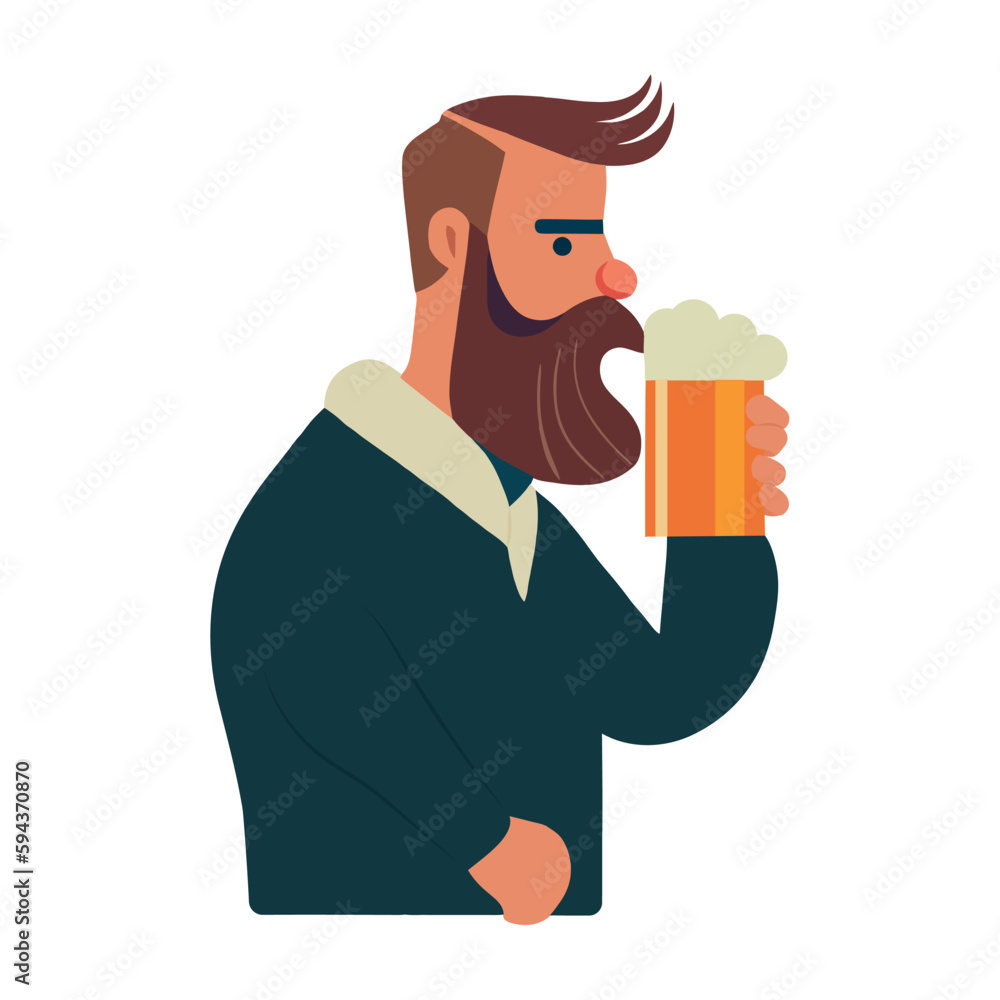 Successful businessman holding mug, drinking beer happily Successful businessman holding mug, drinking beer happily
