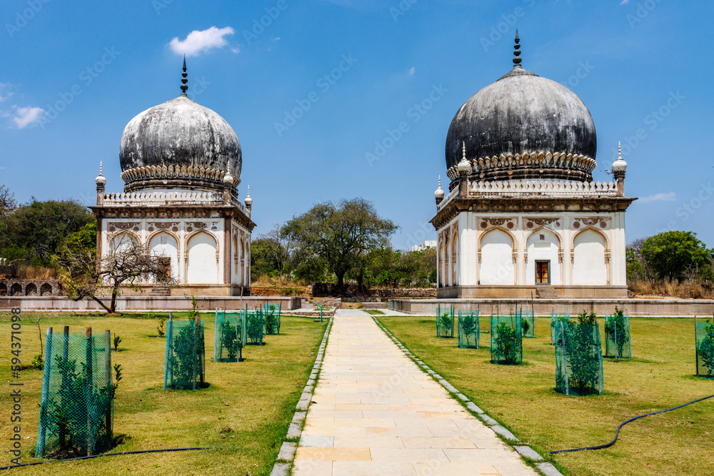 Exterior of the Mausoleum of Taramati and the Mausoleum of Premamati, Qutub Shahi Tombs, Hyderabad, Telangana, India, Asia