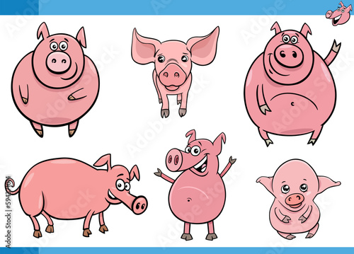 cute cartoon pigs farm animal characters set