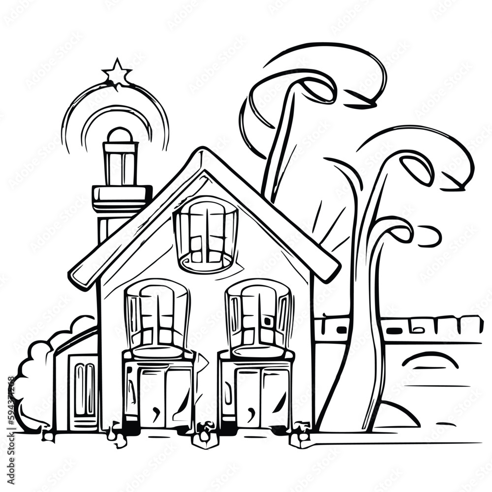 Fototapeta premium House coloring page, useful as coloring book for kids.