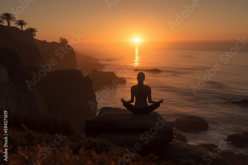 Woman practicing yoga on a cliff