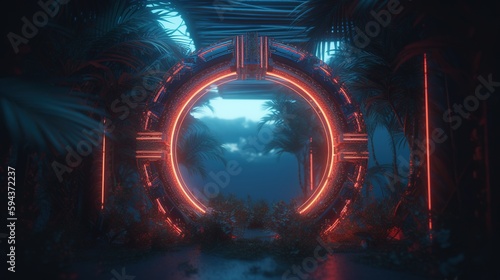 A circle NRed eon Magic Portal in a futuristic style, by night, cosmos, Edited generative AI