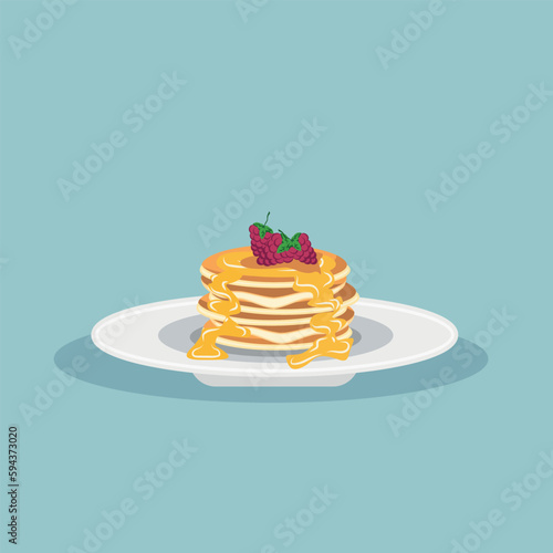 Wallpaper Mural Food sphere vector illustration. Pancakes with honey and raspberries on a white plate. Vector drawing to create a design. Torontodigital.ca