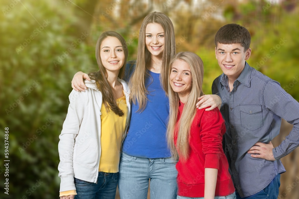 Fototapeta premium Diverse group of happy young friends have fun