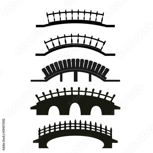 Japan park bridges silhouettes set. Tradational japan architecture. Vector illustration