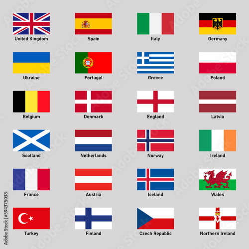 Set of flags of different european countries in flat style.