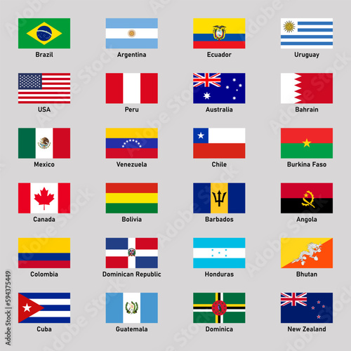 Set of flags of different american countries in flat style.