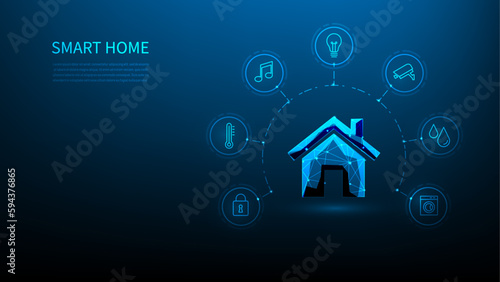 smart home technology digital with device on blue background. vector illustration fantastic technology.