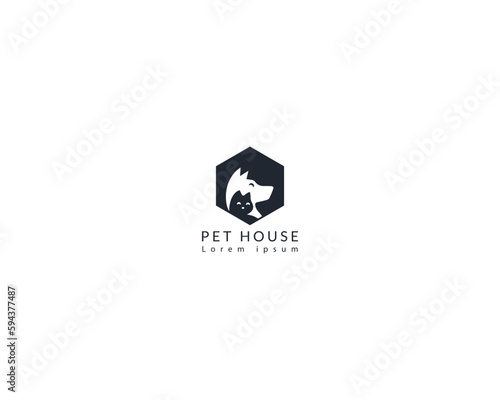 Dog and cat logo design template vector,  pet logo design flat style suitable for pet shop, store, cafe, business, hotel, veterinary clinic, Domestic animal vector illustration logotype, sign, symbol.