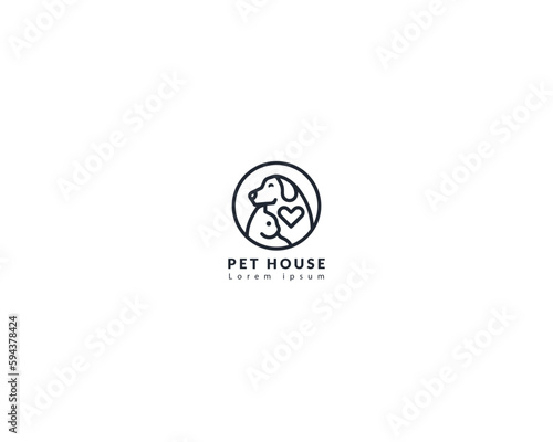 Dog and cat logo design template vector, line of pet logo design suitable for pet shop, store, cafe, business, hotel, veterinary clinic, Domestic animal vector illustration logotype, sign and symbol