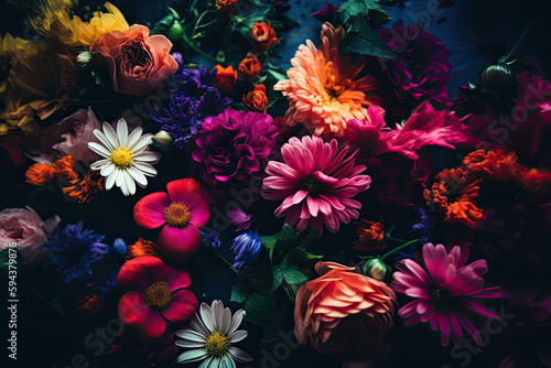 Vintage bouquet of beautiful flowers. Colorful floral background. Flowers composition. Created with Generative AI