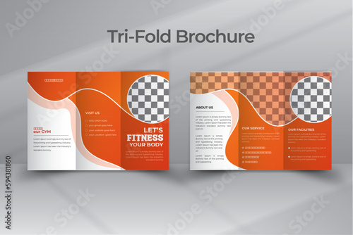 Fitness gym tri-fold brochure design template
