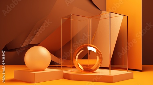 Simple orange aesthetic 3d abstract geometric figures