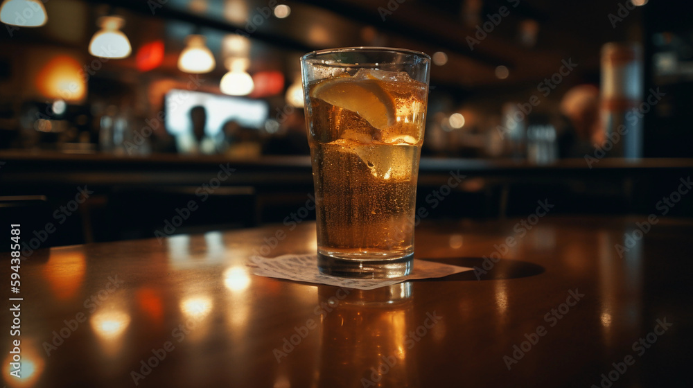 glass of beer on bar counter glass of beer on bar counter