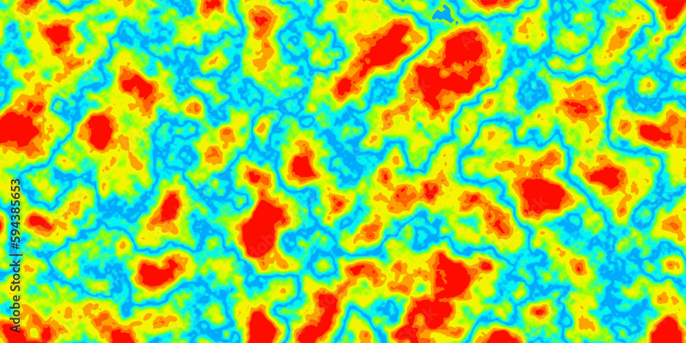 Heat map pattern. Abstract vector thermal spectrum. Hot and cold temperature distribution on landscape. Infrared thermographic background. Global warming concept. Data of temperature scanner