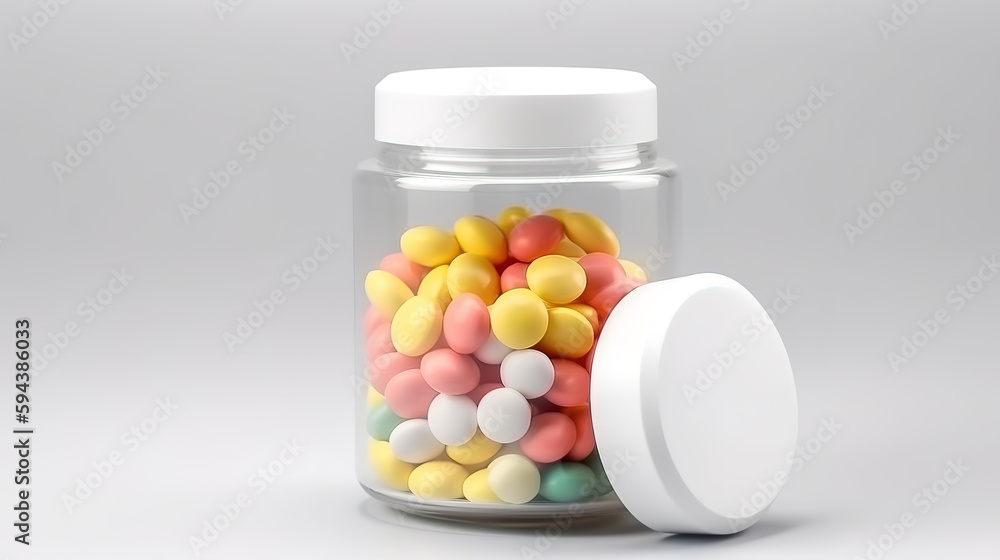 Jar of pills isolate. White plastic jar for medical pills, drugs. Generative Ai Jar of pills isolate. White plastic jar for medical pills, drugs. Generative Ai