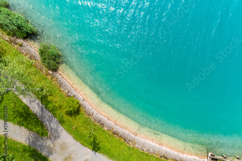 Aerial view of Inseli Lungern on lake Lungern  Switzerland