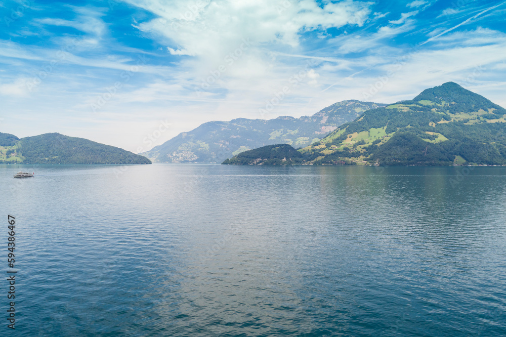 Aerial view of Lucerne lake with its Fjords and green mountains, Lucern, Switzerland Aerial view of Lucerne lake with its Fjords and green mountains, Lucern, Switzerland