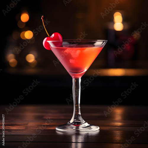 Cosmopolitan cocktail served ready to drink on the table, close-up view, generative AI.