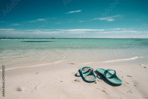 Summer Beach Vacation: Sun-soaked Abandoned Flip-flops on Sandy Shore