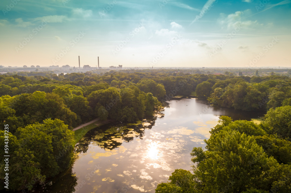 Aerial view of lake at Treptower Park, Berlin, Germany Aerial view of lake at Treptower Park, Berlin, Germany