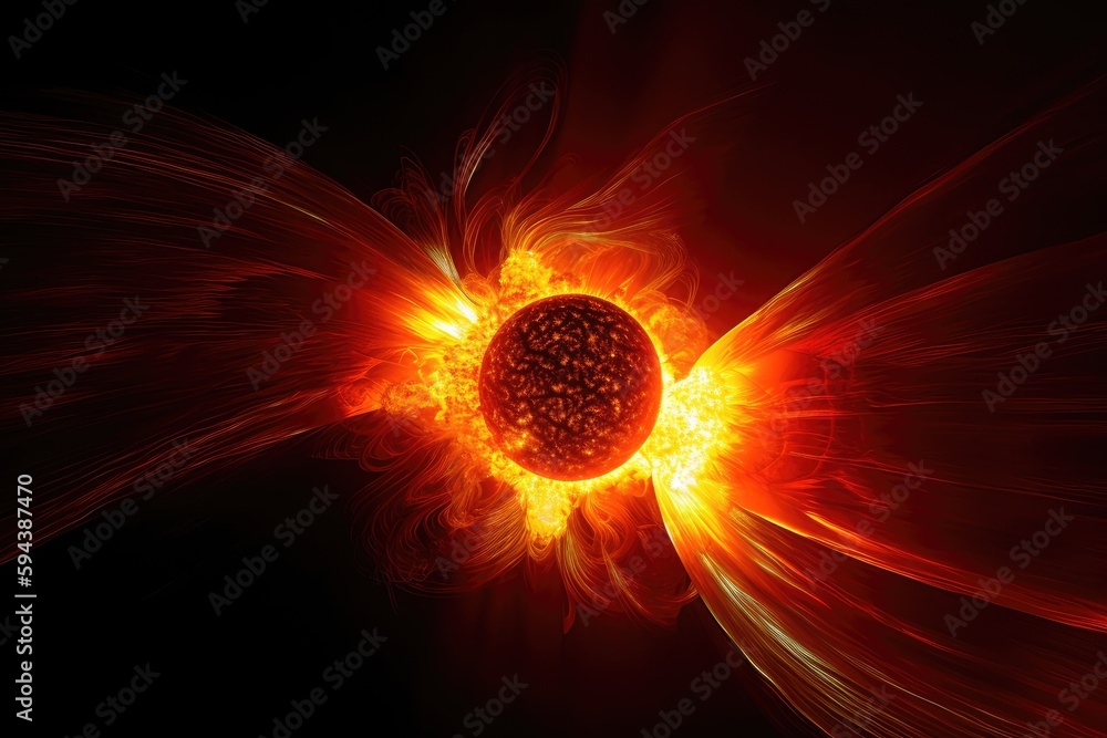 explosive solar flare, with massive ball of plasma and magnetic fields ...