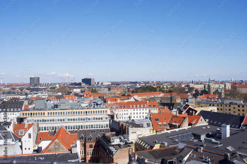 Aerial cityscape of the skyline of the center of Copenhagen in Denmark