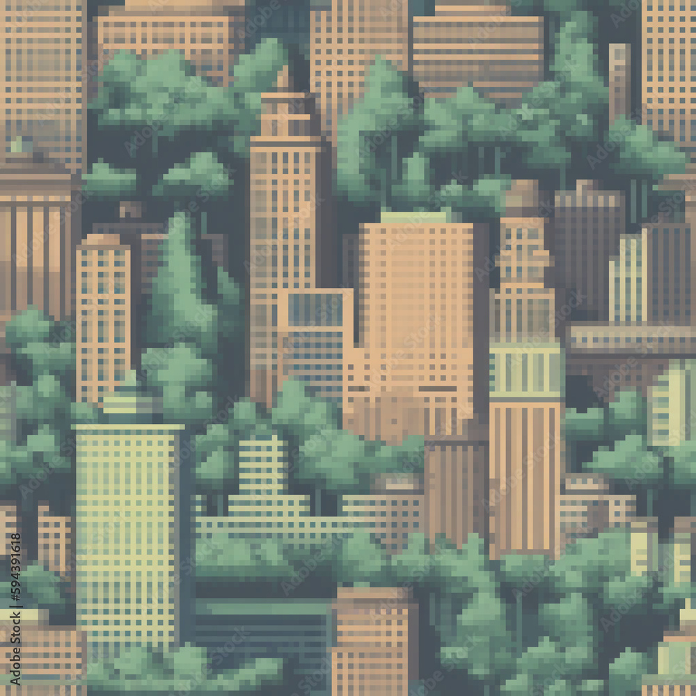Pixel art cityscape