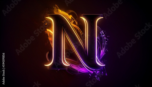 Beautiful abstract futuristic letter N logo Ai generated image photo