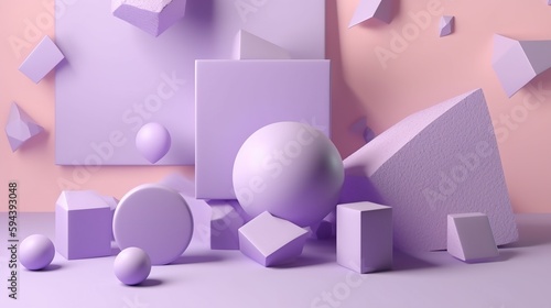 Simple purple aesthetic 3d abstract geometric figures