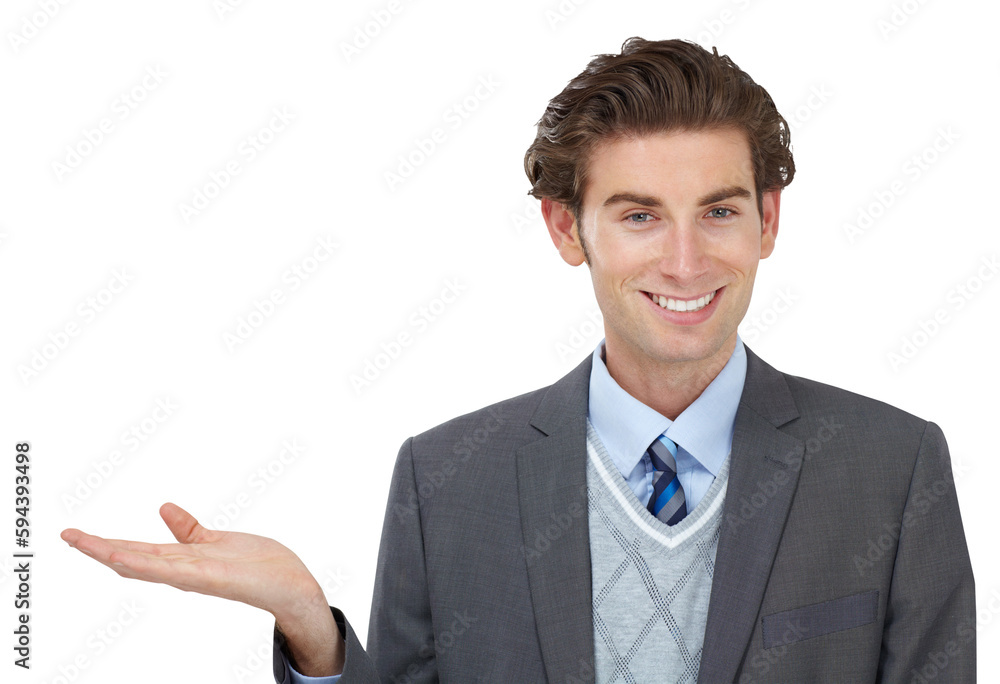 Hands, portrait and happy business man with offer on isolated, transparent and png background. Hand, gesture and face of male employee smile with deal presentation, promotion or choice gesture Hands, portrait and happy business man with offer on isolated, transparent and png background. Hand, gesture and face of male employee smile with deal presentation, promotion or choice gesture