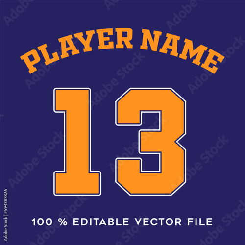 Jersey number basketball team name printable text effect editable vector.
