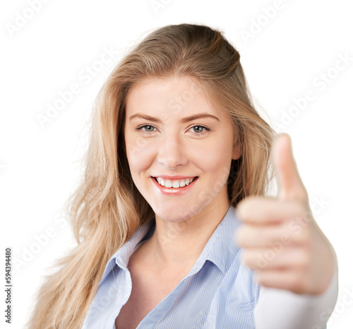 Wallpaper Mural Portrait of beautiful young woman  with thumbs up Torontodigital.ca